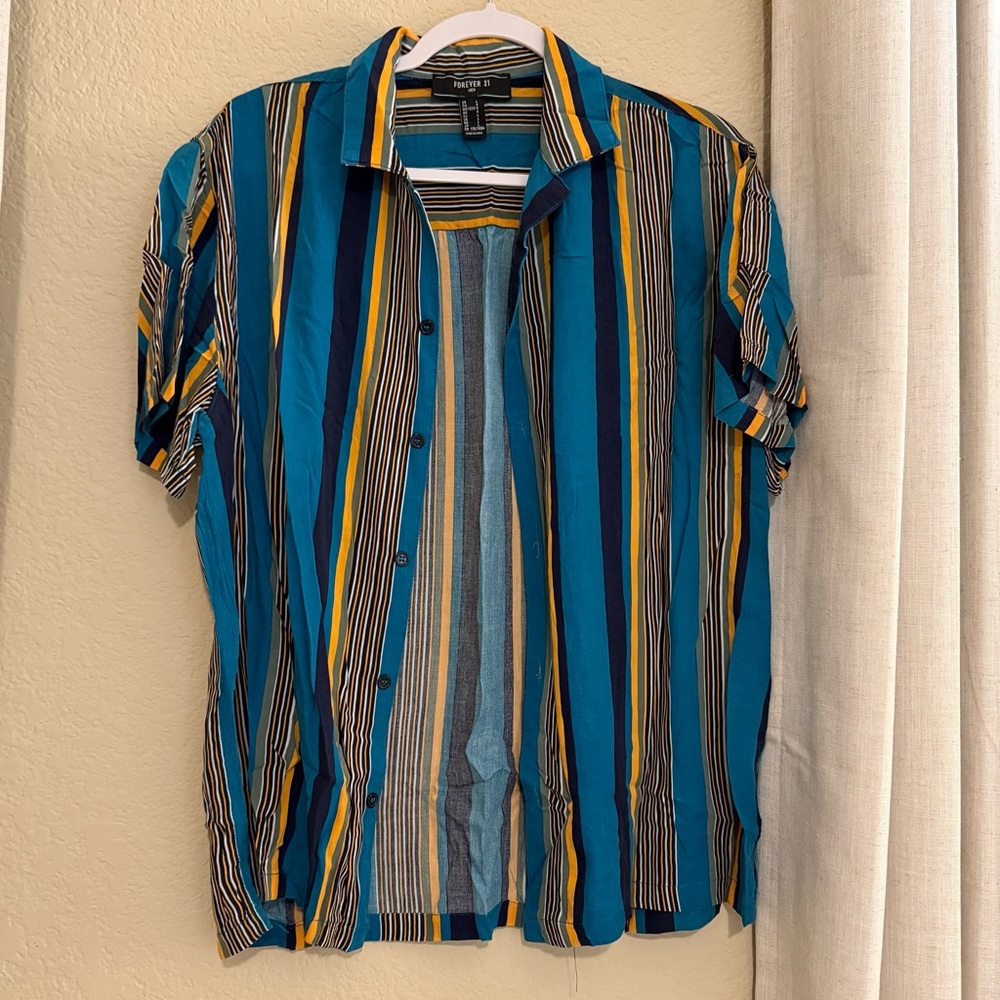 Forever 21 Blue and Yellow Casual Button Down Shirt